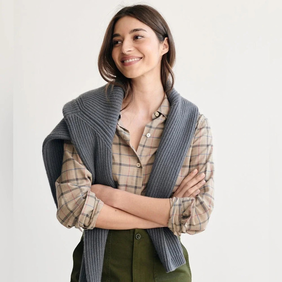 Jenni Kayne Lightweight Flannel Taupe Plaid XS - Picture 1 of 11